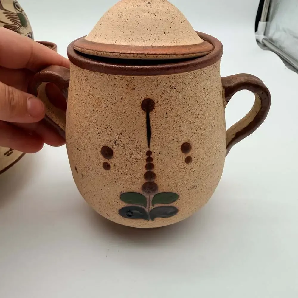 Tonala Pottery Tea Set Hand-Painted Bird Floral Mexican Folk Art